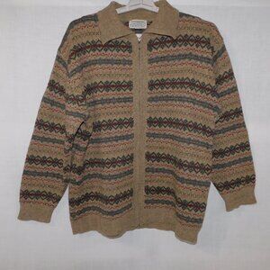 VTG Jacob Womens L Brown Red Wool Nordic Full Zip Cardigan Sweater with Collar